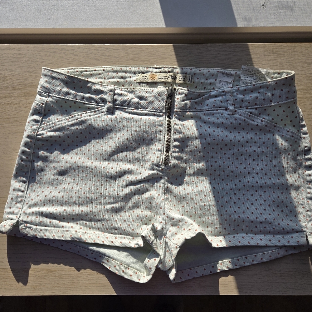 Zara High Waist Polka Dot Shorts - Teal and Red